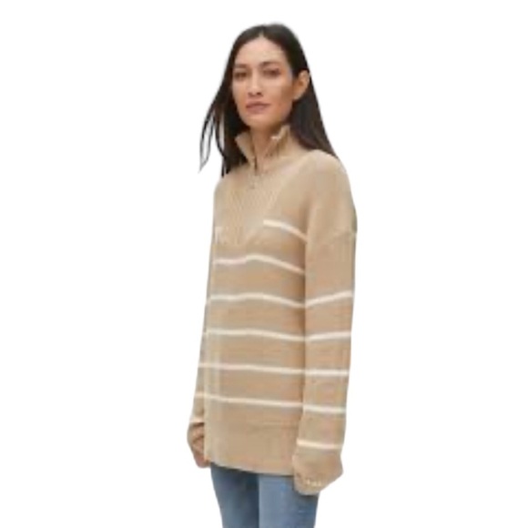 Michael Stars Sweater Emelie Half Zip Breton Striped Pullover Tunic Large NWT - Picture 2 of 13